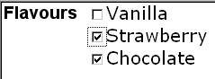 Check boxes for three choices: Vanilla, Strawberry, and Chocolate. Strawberry and Chocolate are selected.