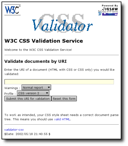 Screenshot of validator