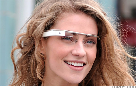 woman wearing glasses with digital display