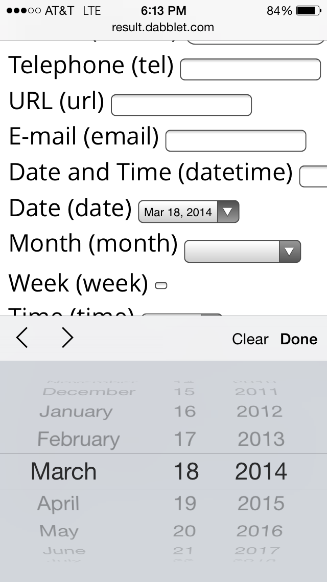 Screenshot: iOS form field type is date