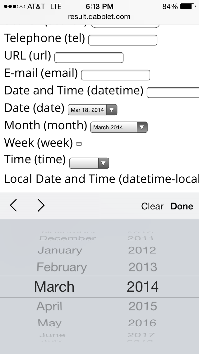 Screenshot: iOS form field type is month