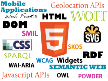 Word cloud with HTML5, CSS, DOM, WCAG, WAI-ARIA, SVG, RDF, and many more