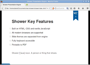 Screenshot of Shower presentation engine with W3C theme