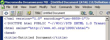 Screenshot of Dreamweaver MX code view
