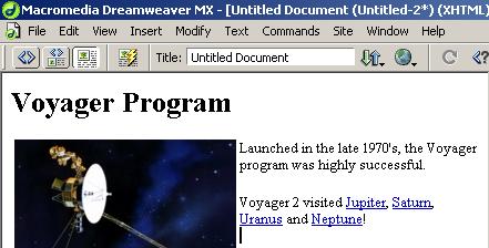 Screensot of Dreamweaver MX design view.
