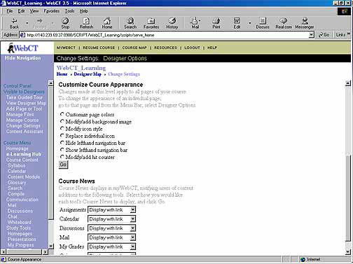 Screenshot of WebCT courseware package.