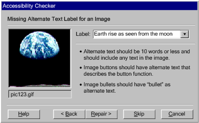 Screen shot demonstrating Screen shot demonstrating dedicated accessibility checker