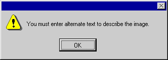 Screenshot of dialog saying you must enter text to describe this image