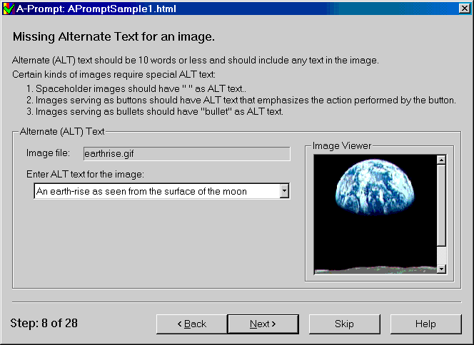 Screenshot of the A-prompt missing alt text dialog