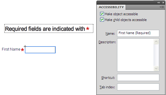 Using the Accessibility panel to indicate a form control as being   required