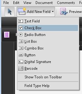 The Add New Field menu with the list of available form fields.