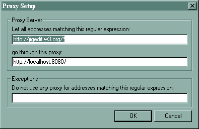 Proxy setup with regular expressions