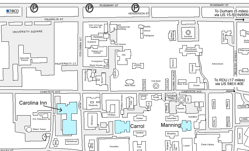 Map of downtown Chapel Hill and part of the University