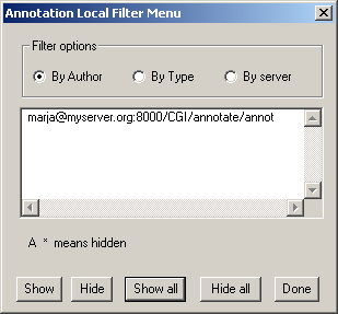 local filter dialog box