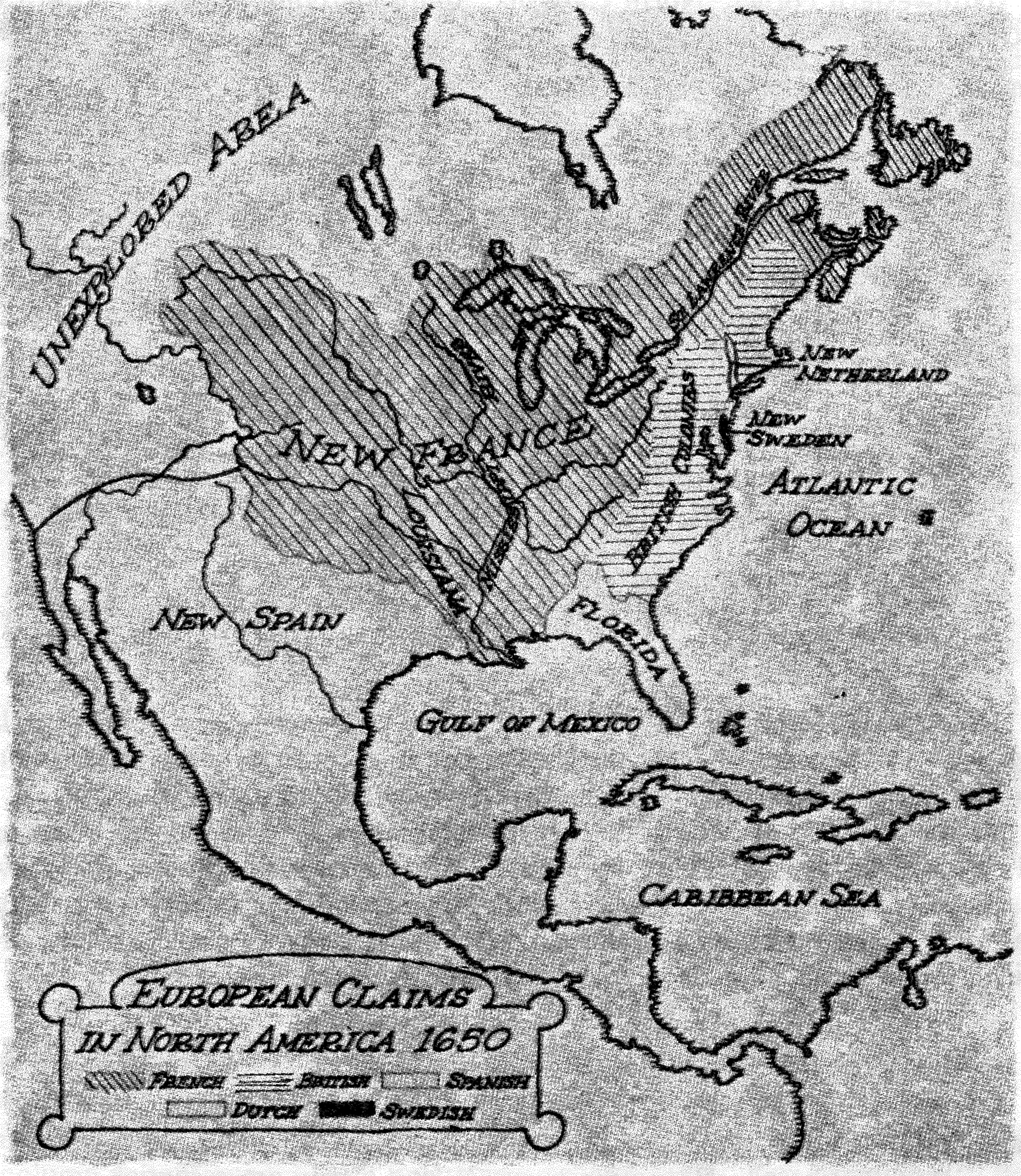 European claims in North America 1650