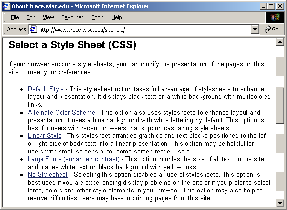 Stylesheets provided by a site