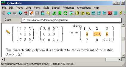 annotating a MathML matrix