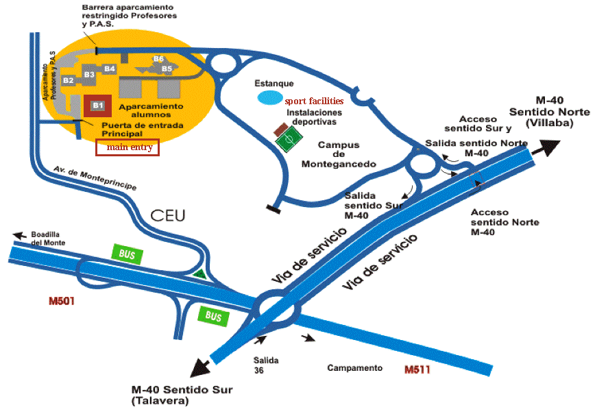 Mapa de la salida 36 del M-40 y el campus del UPM