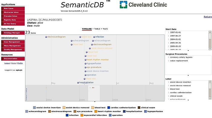 Screen dump of the SemanticDB system