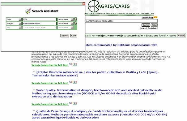 Searching XML files with Keywords from AGROVOC Thesaurus (screendump)