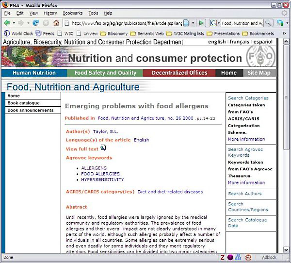 Screendump of the FNA journal interface