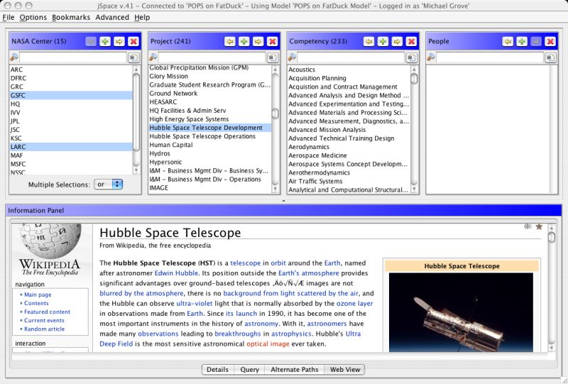 The Web View, which integrates existing web content into the jSpace browser