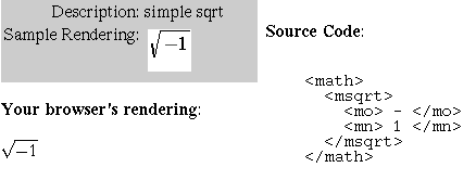 Screenshot of a sample MathML test file