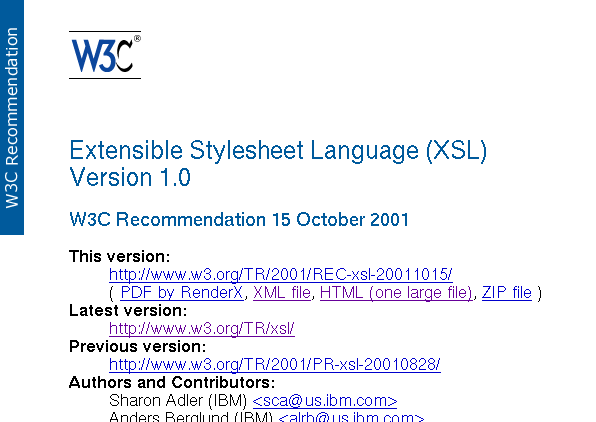 screenshot of XSL spec in HTML
