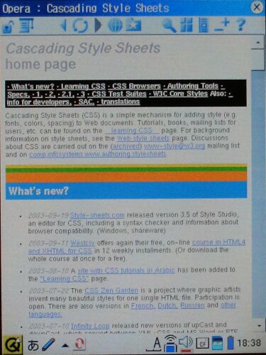 CSS home page を handheld メディア用スタイルシートで表示したところ
