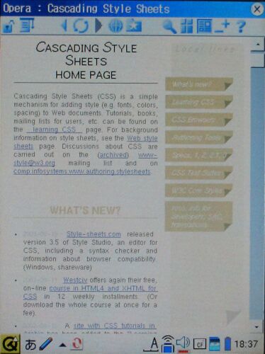 CSS home page を screen メディア用スタイルシートで表示したところ