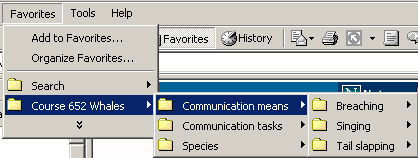 IE bookmark user interface menu