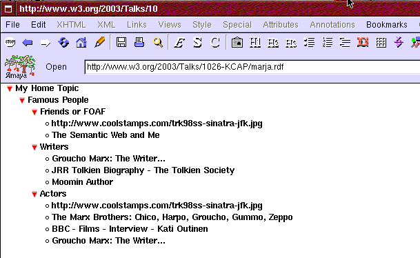 Amaya can open marja.rdf file and present it as bookmarks
