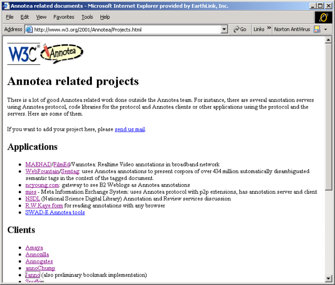 Annotea Projects page: http://www.w3.org/2001/Annotea/Projects.html