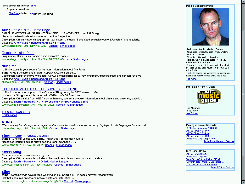 activity based search : 'sting'