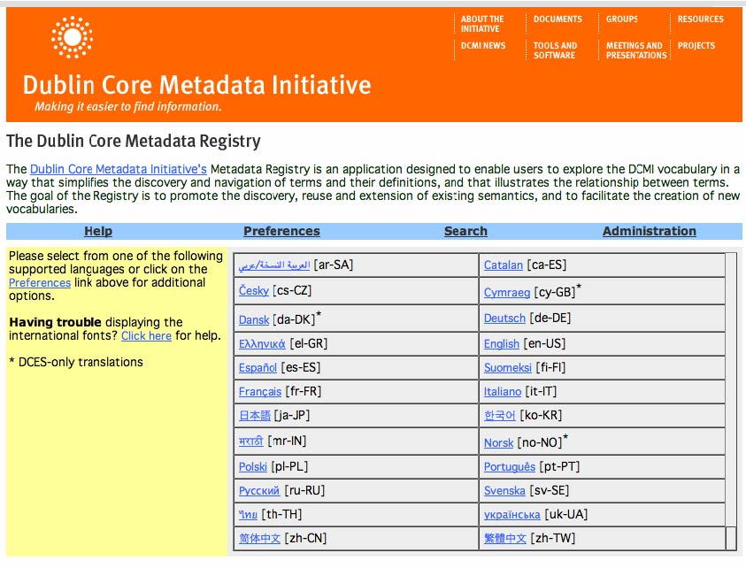 Dublin Core Web site