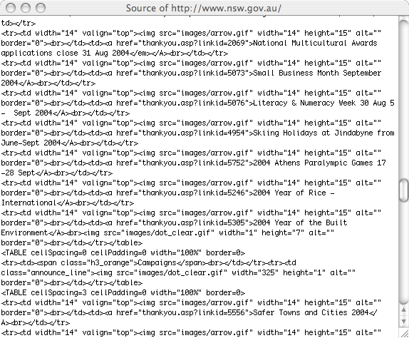 Screenshot of sourcecode to www.nsw.gov.au