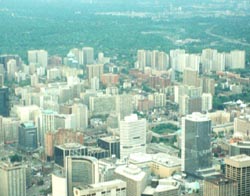 a cloud of haze encircles a city