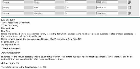 Figure 5: Expense reporting in Open Document Text format