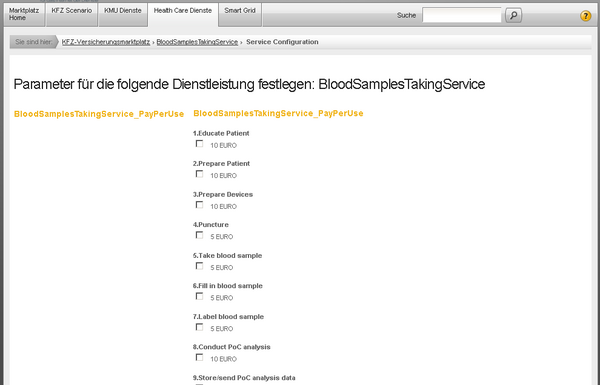 Configuration of the service on the service marketplace