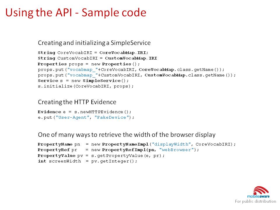 Sample code showing possible uses