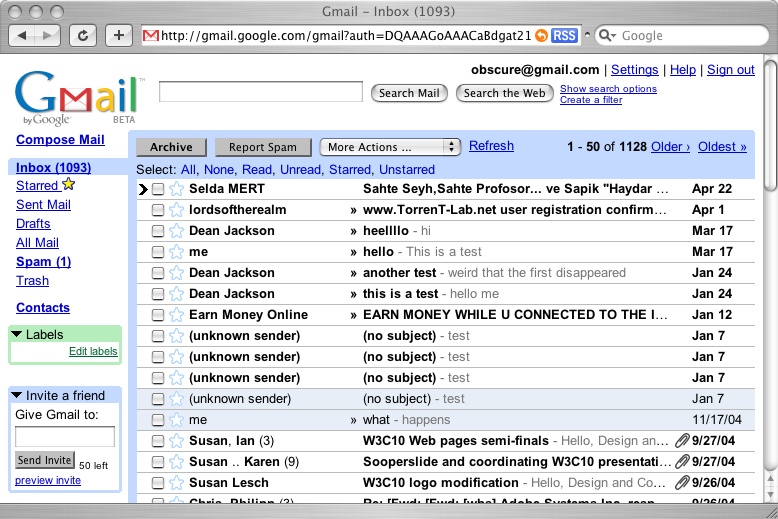 screenshot of Google mail