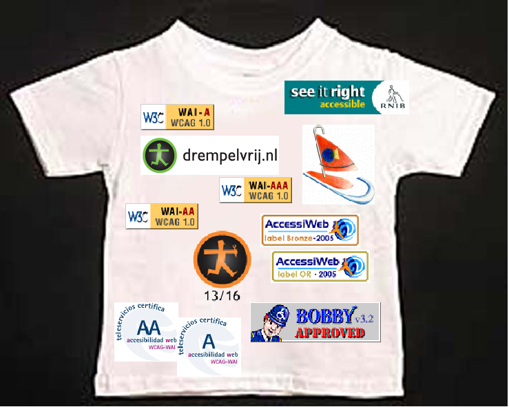 T-shirt showing various accessibility-related logos