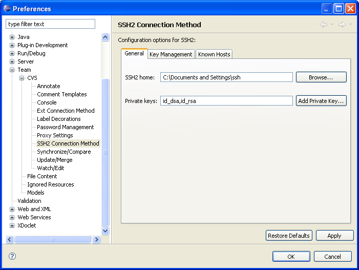 SSH2 Connection Method screenshot