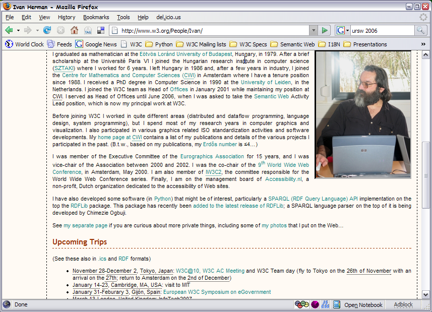 screen dump of Ivan's home page at W3C