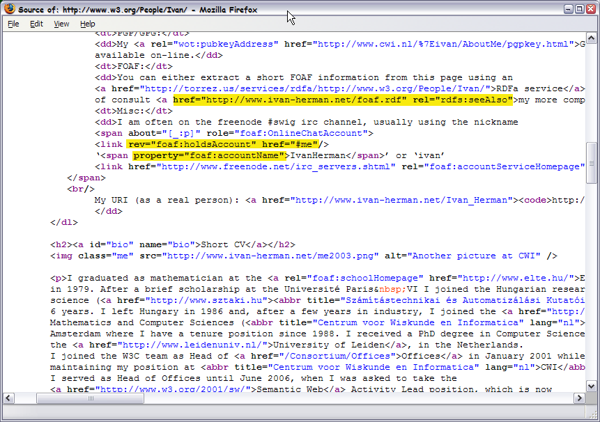 source highlighting the RDFa tags