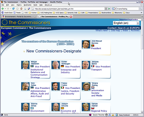 screen dump of page showing each commissioner