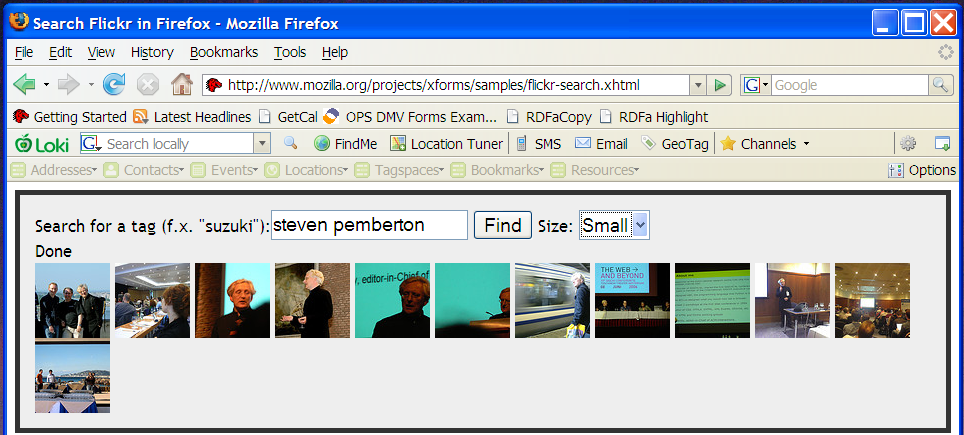 Firefox getting photos from Flickr using XForms