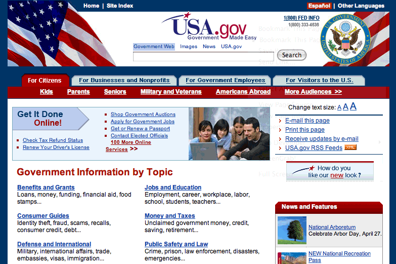 USA.gov front page
