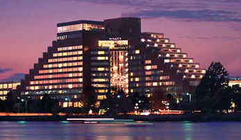 Hyatt Recency Hotel, Cambridge, MA, at sunset