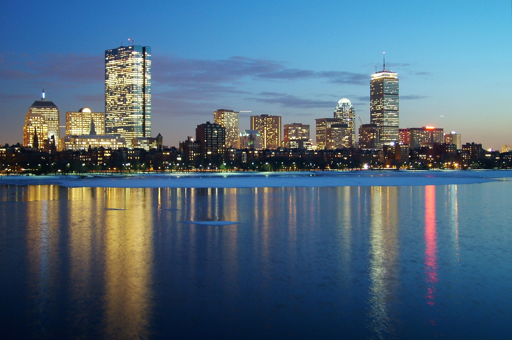 Twilight view of Boston from across the Charles river by Coralie Mercier